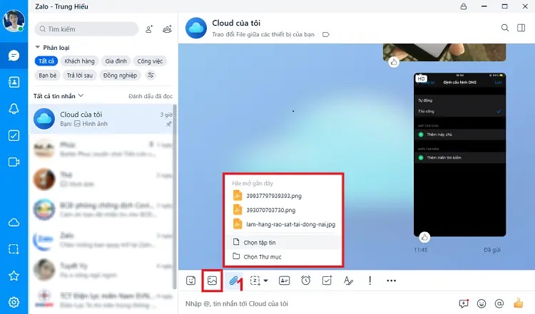 Tính năng Cloud của tôi trên zalo cho phép chuyển ảnh giữa điện thoại và máy tính