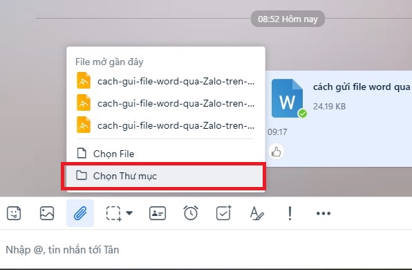 Cách gửi file word qua Zalo trên điện thoại, máy tính