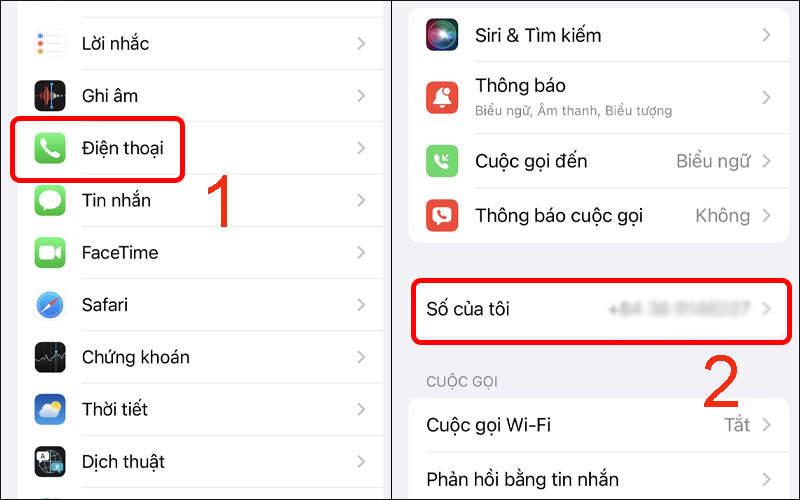 Nhấp vào Số của tôi