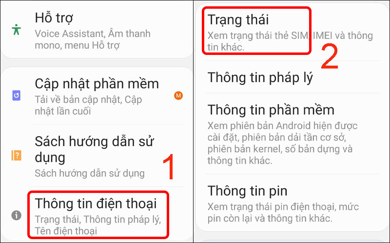 Chọn mục Trạng thái