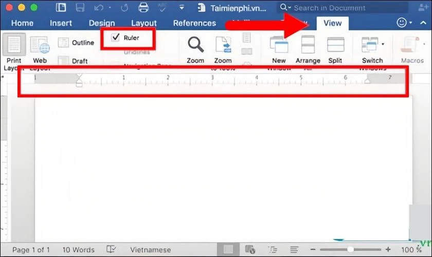 Cách hiển thị thanh thước kẻ ngang trong Word trên Macbook