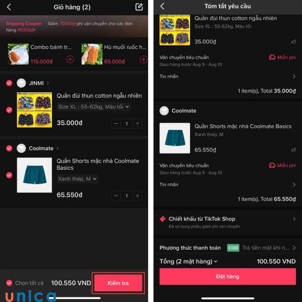 Vị trí giỏ hàng của Tiktok Shop