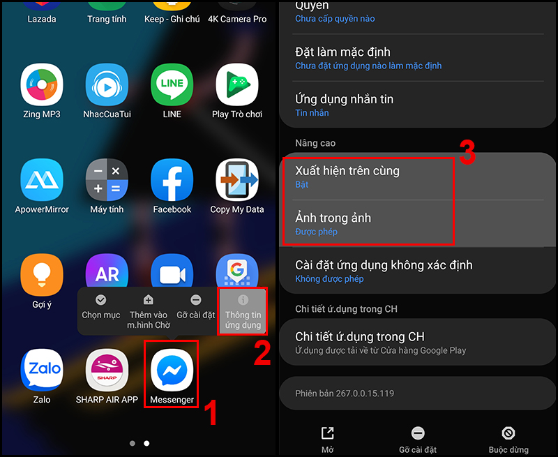 Cấp quyền cho Messenger trong hệ thống Android