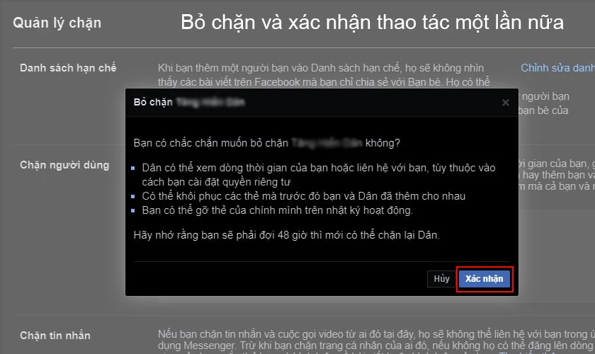 Bỏ chặn bạn bè từ Trình duyệt trang web Facebook trên máy tính