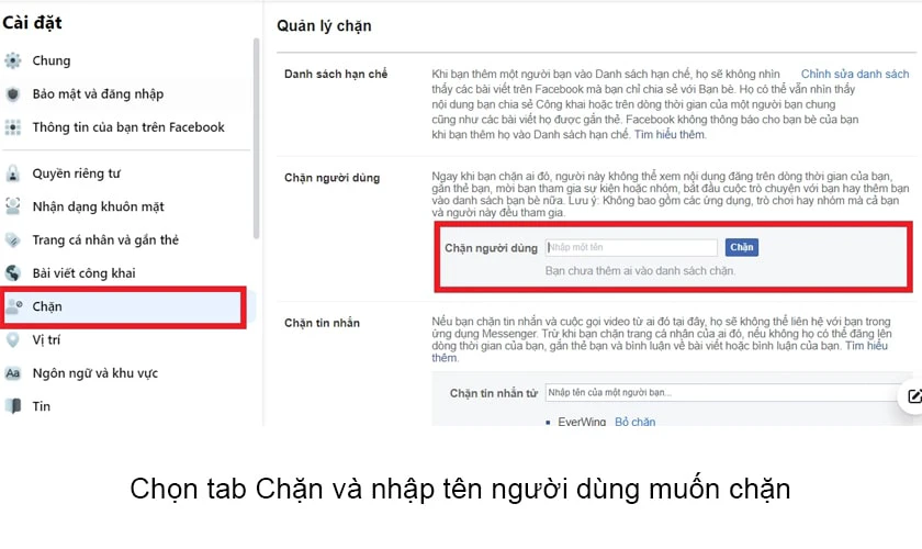 Chặn bạn bè trên facebook bằng Trang web Facebook trên máy tính