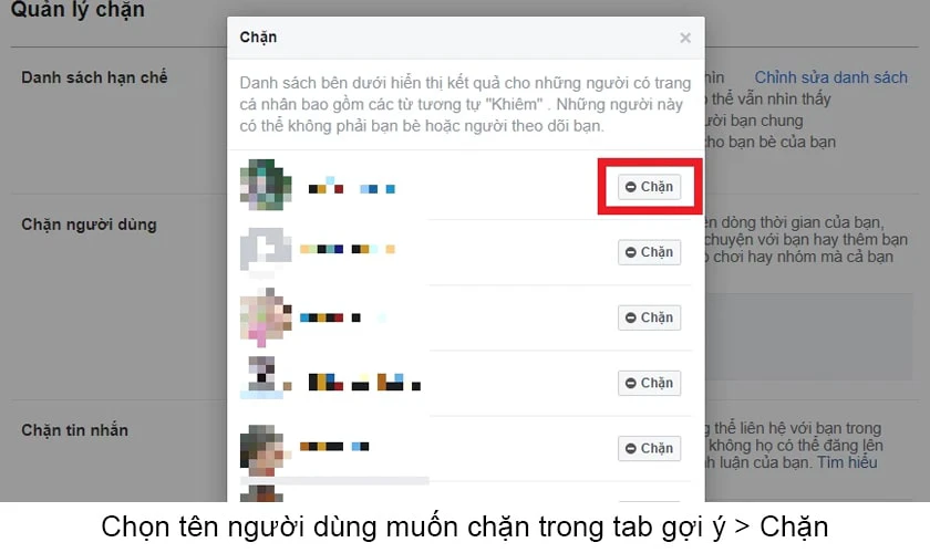 Chặn bạn bè trên facebook bằng Trang web Facebook trên máy tính