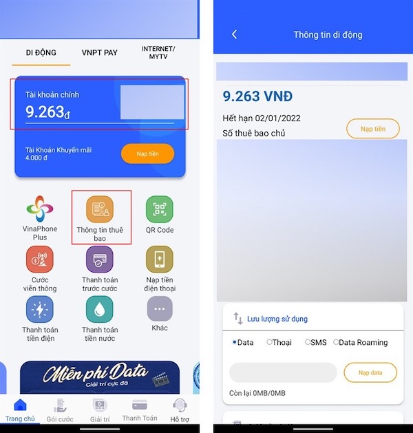 Huỷ gói cước VinaPhone qua App My VNPT