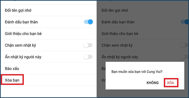 Chọn Xóa để xác nhận hủy kết bạn trên Zalo