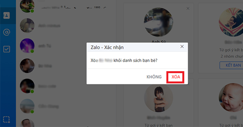 Chọn Xóa để hoàn thành hủy kết bạn trên Zalo