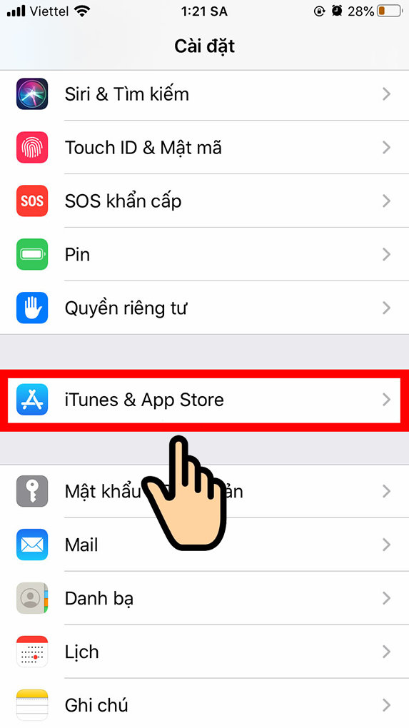 chọn mục iTunes & App Store.