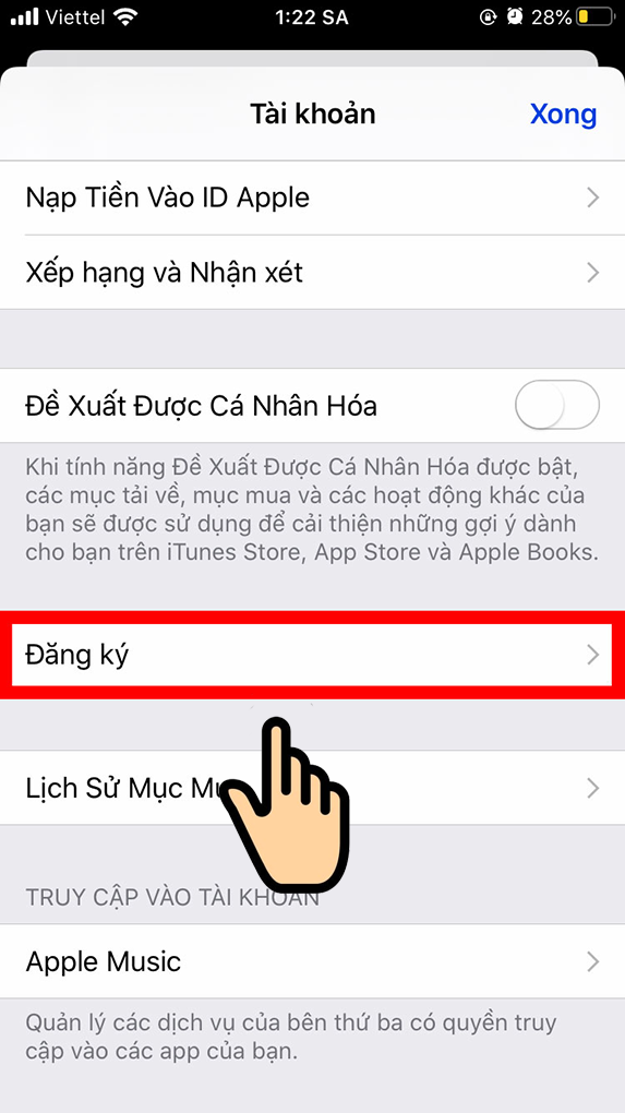 click chọn mục Đăng ký.