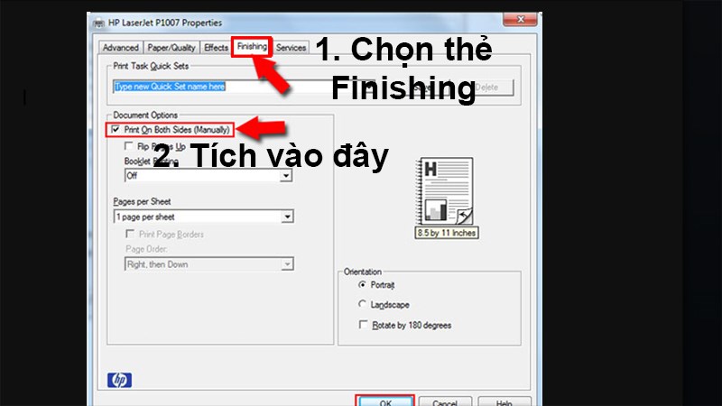Tích vào Print On Both Sides (Manually)