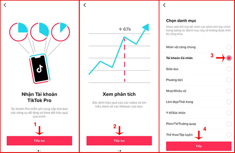 Chọn danh mục theo ý muốn để nâng cấp lên tài khoản TikTok Pro