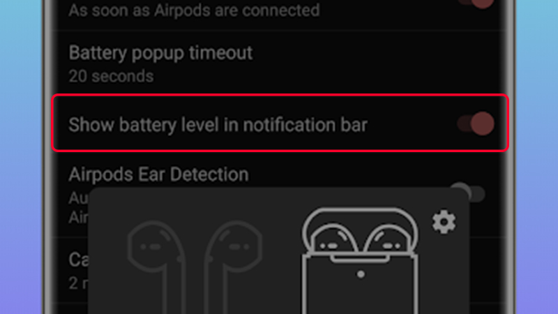 Bật tính năng Show battery level in notification bar