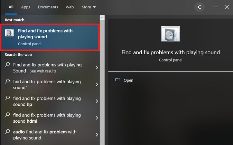 Tìm kiếm và chọn Find and fix problems with playing Sound