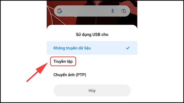 Chọn truyền tệp để truyền dữ liệu