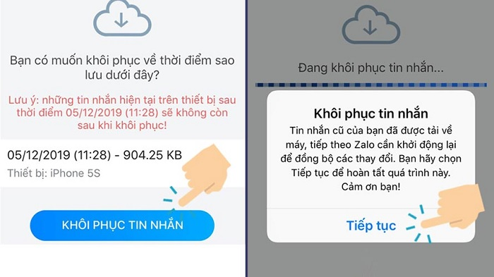 Bạn có thể chọn tính năng khôi phục tin nhắn khi đăng nhập Zalo trên thiết bị mới.