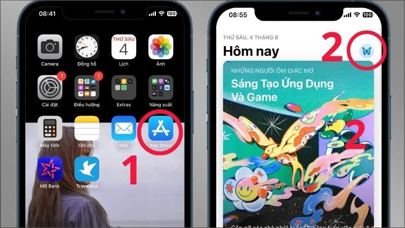 Vào App Store > Nhấn vào biểu tượng tài khoản cá nhân