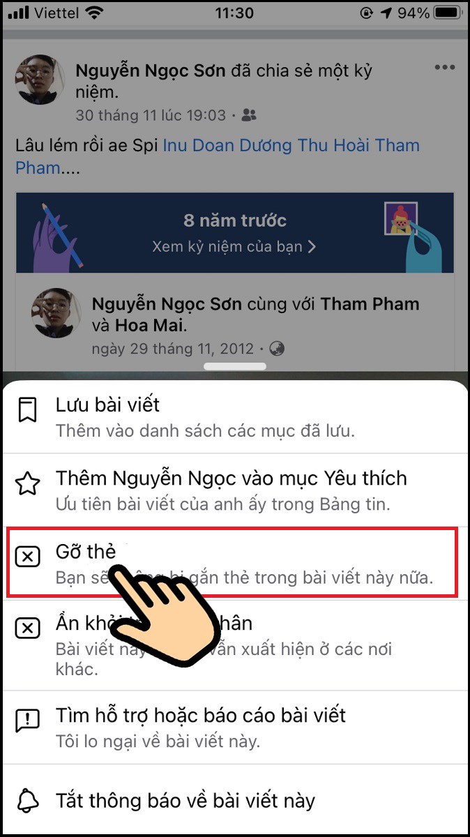 Chọn Gỡ thẻ