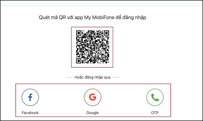 Đăng nhập bằng quét mã QR, Facebook, Google hoặc OTP