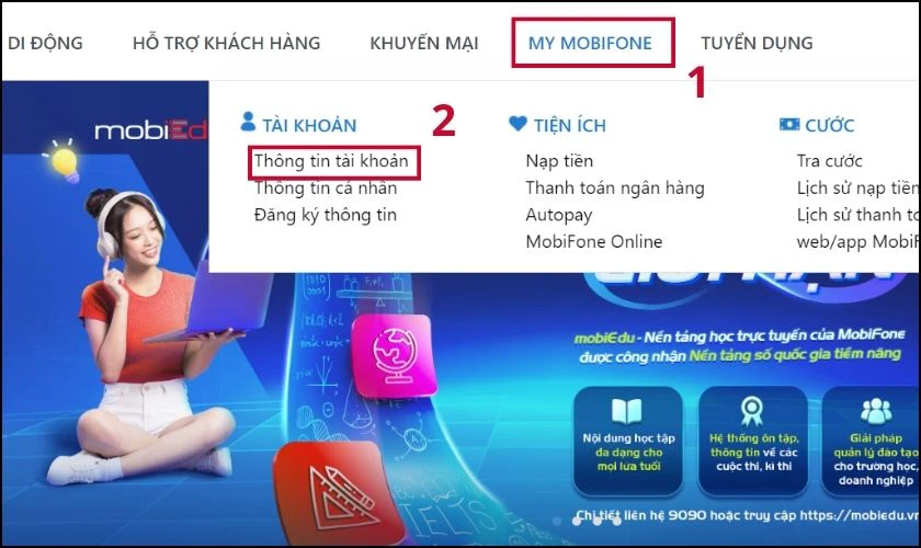 Tại My MobiFone và vào Thông tin tài khoản tại mục Tài khoản