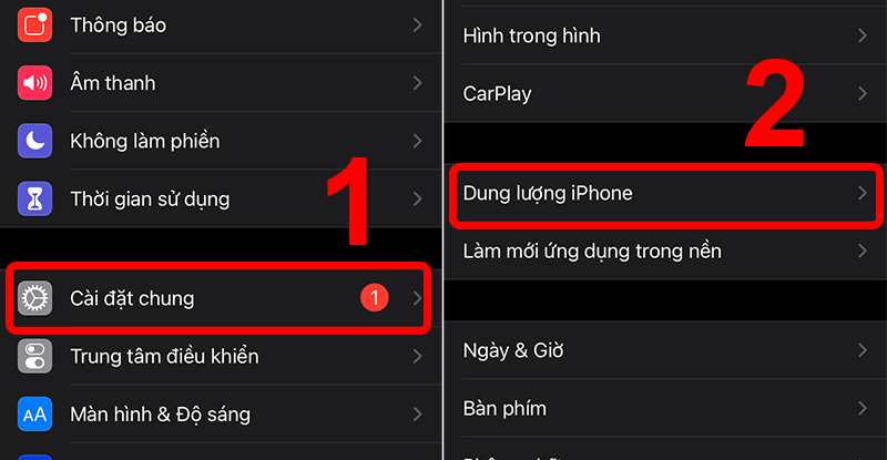 Kiểm tra trong Dung lượng iPhone