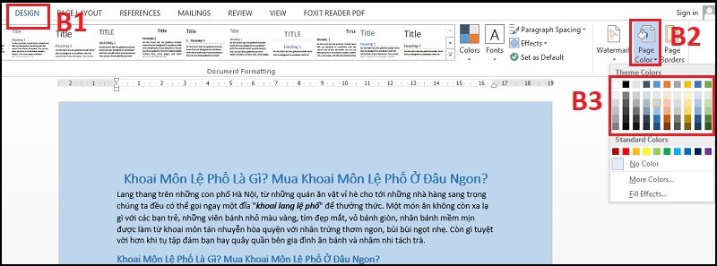 Nhấn chọn Page Color rồi chọn màu muốn đổi