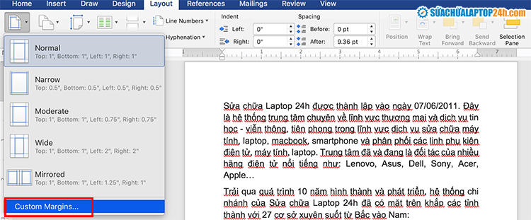 Chọn Custom Margins...