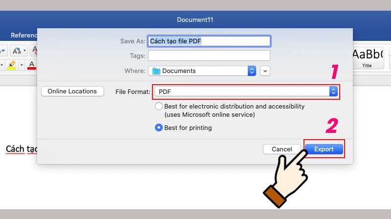 Ở mục File Format, chọn định dạng lưu là PDF > Chọn Export để bắt đầu xuất dữ liệu sang PDF.