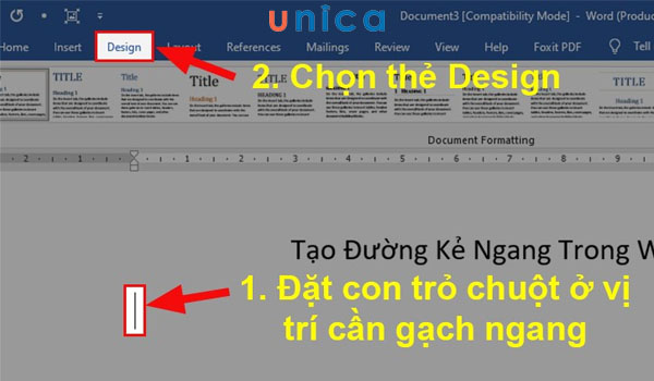 Chọn thẻ Design