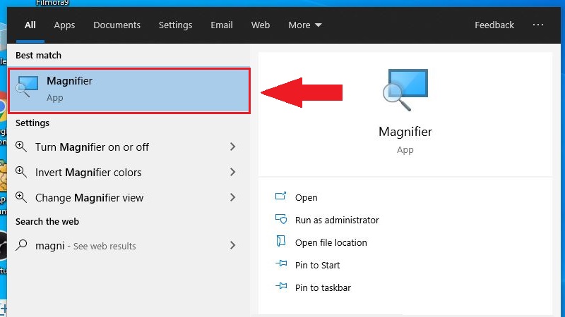 Mở cửa sổ Magnifier