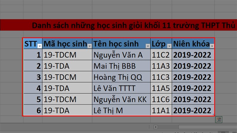 Quét hết toàn bộ bảng bạn muốn xóa