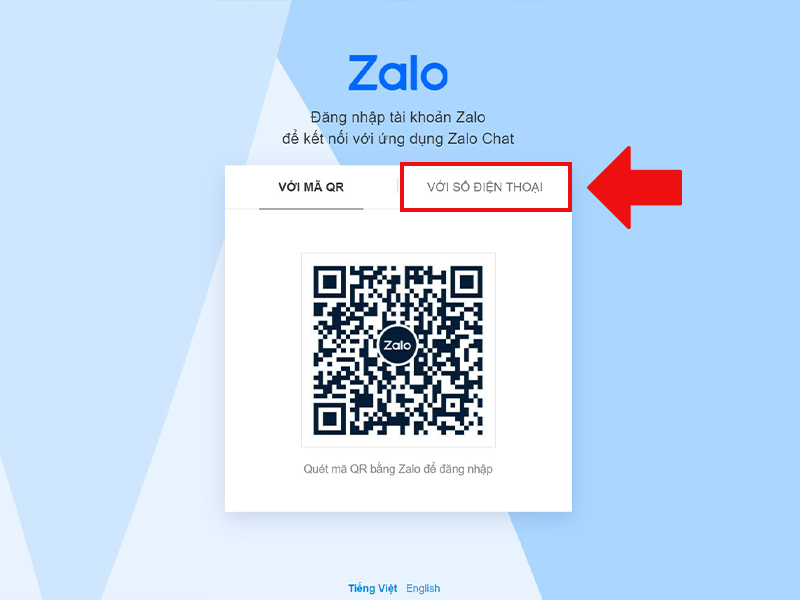 Vào Zalo Web và nhấn tab VỚI SỐ ĐIỆN THOẠI