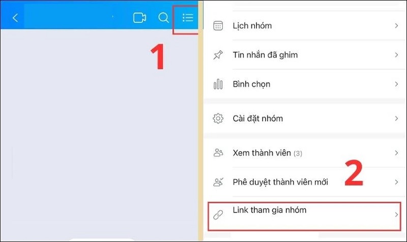 Chọn vào mục Link tham gia nhóm