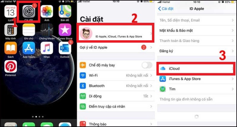 Vào “Cài đặt” rồi chọn “Cài đặt iCloud”. Sau đó tiếp tục chọn “iCloud”.