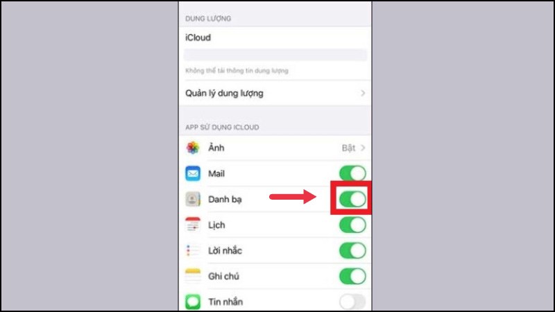 Bật đồng bộ hóa danh bạ lên iCloud