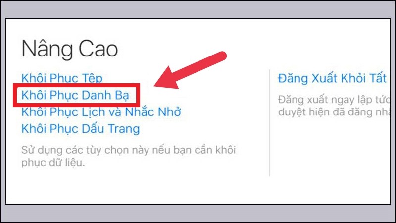 Chọn “Khôi phục danh bạ”