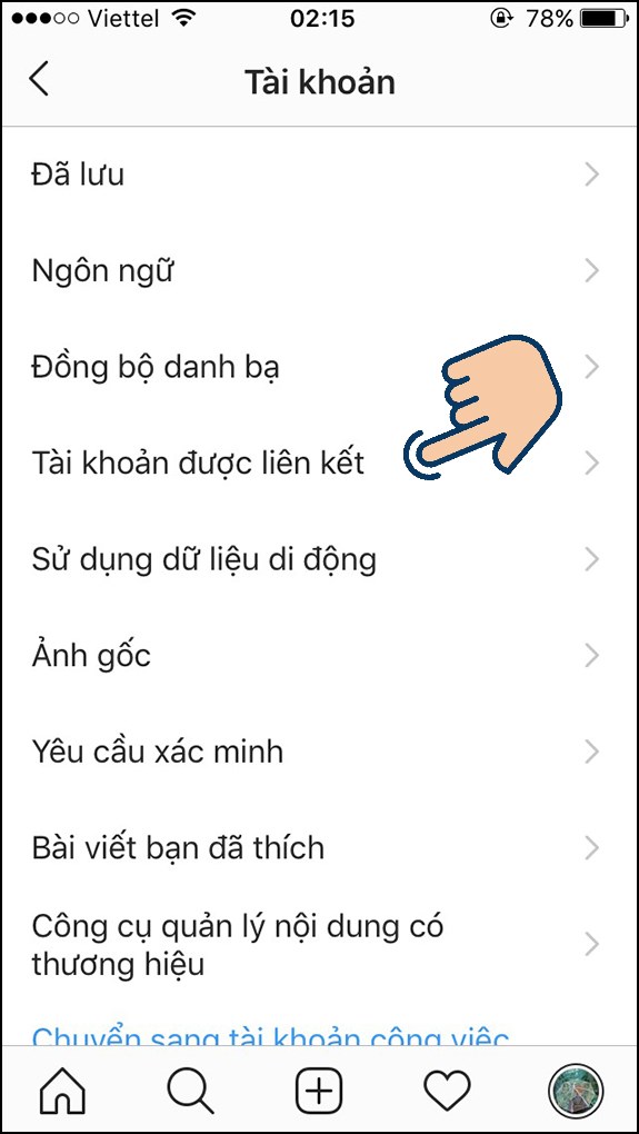 Bạn hãy chọn vào Tài khoản được liên kết