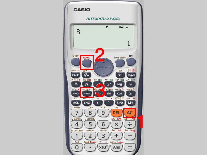 Nhấn AC để thoát sau đó nhấn ALPHA và nhấn B