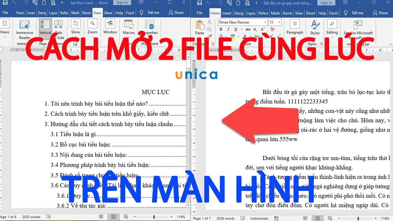 Cách mở 2 file word cùng lúc trên màn hình