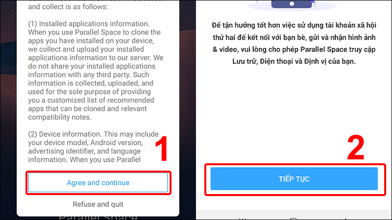 Chọn Agree and continue và nhấn Tiếp tục