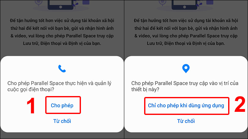 Cấp quyền cho ứng dụng thực hiện quản lý cuộc gọi và truy cập vị trí