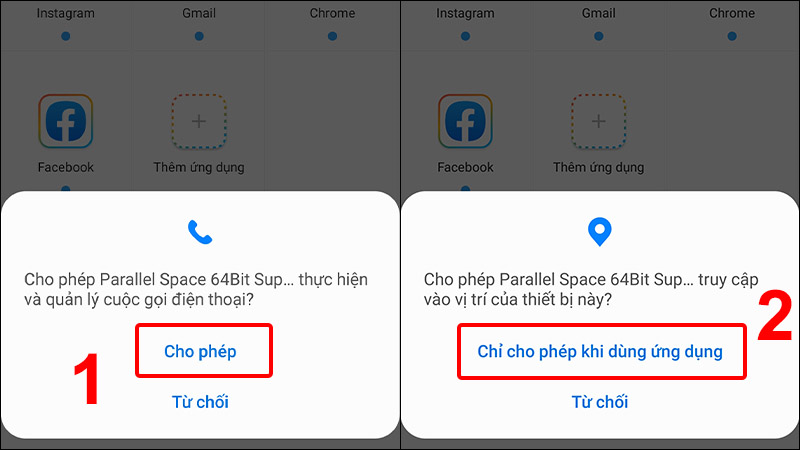 Nhấn Cho phép để cấp quyền cho ứng dụng