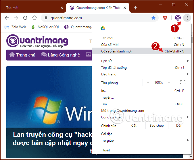 Chế độ duyệt web ẩn danh trên Chrome