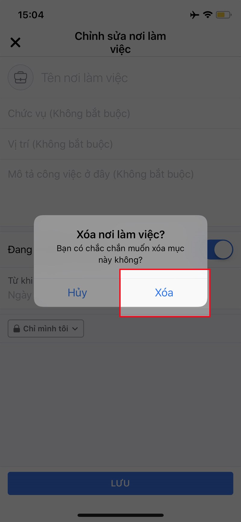 Nhấn Xóa