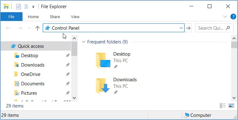 Mở Control Panel thông qua Task Manager