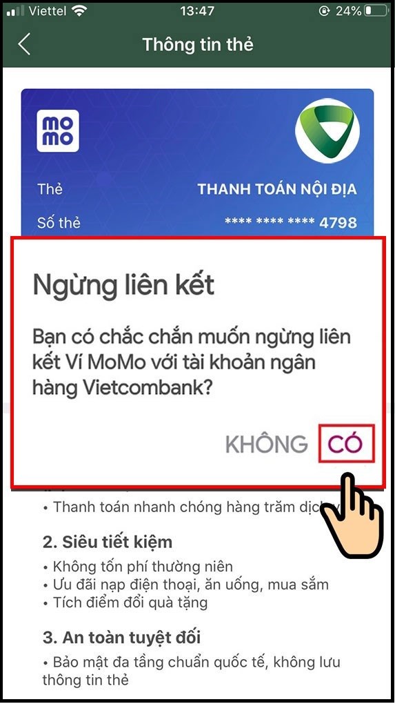 Chọn có để tiếp tục