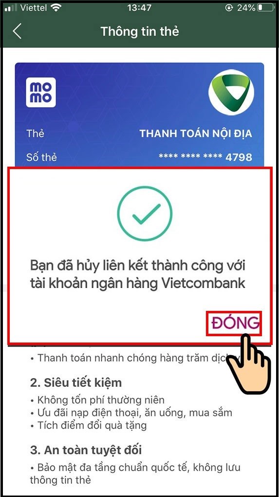 Chọn Đóng khi màn hình hiện thông báo đã hủy thành công.