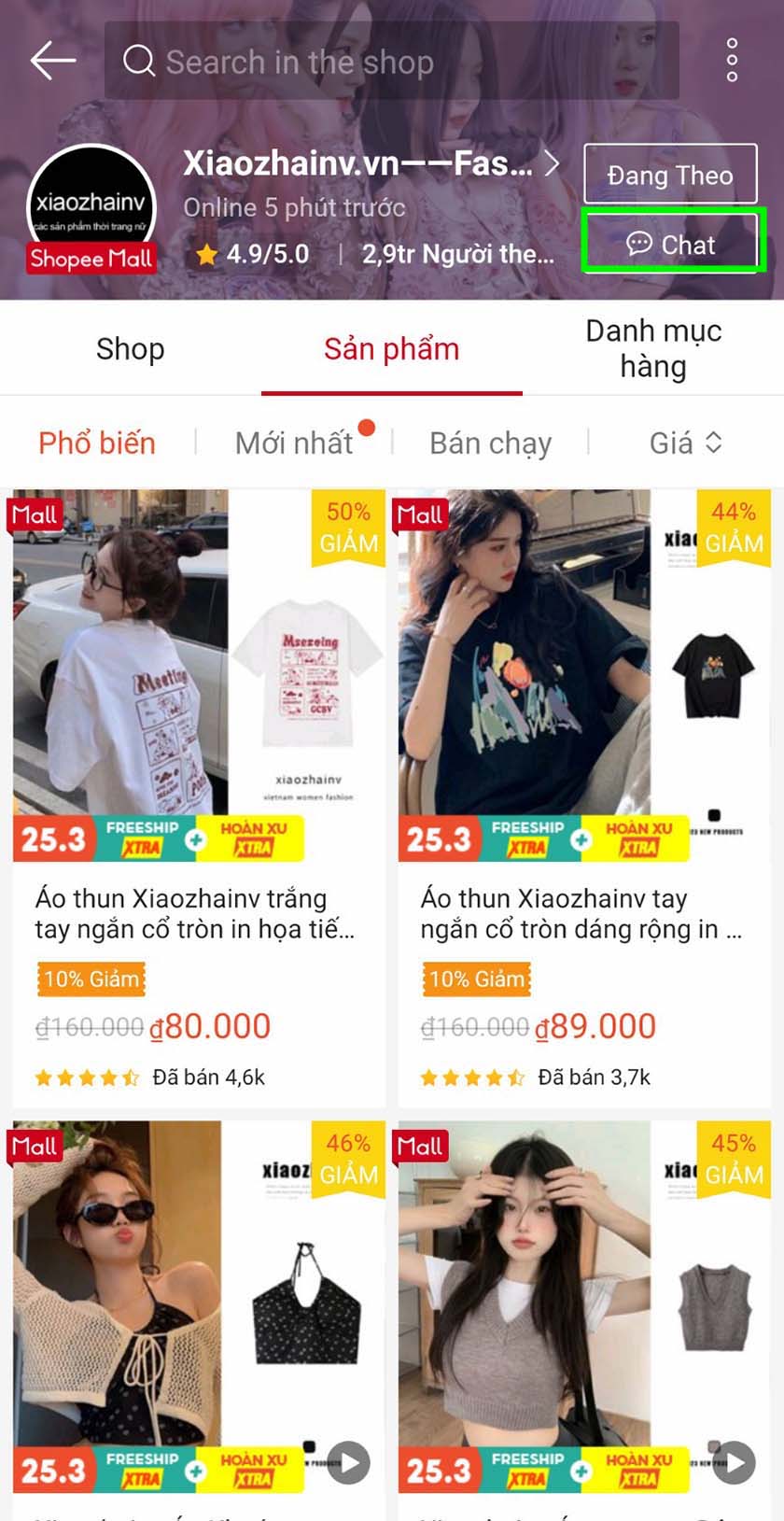 cach chat voi shop tren shopee