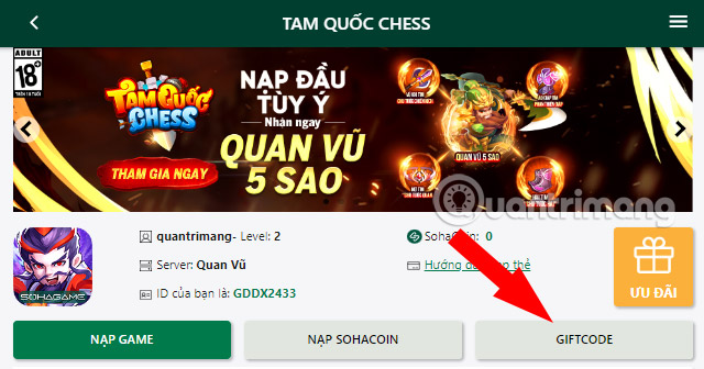 Hướng dẫn nhập code Tam Quốc Chess